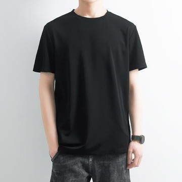 夏季短袖t恤男冰絲爽滑黑白純色休閑百搭打底衫速干透氣大碼T恤男