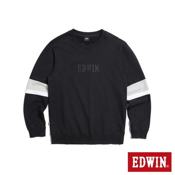 EDWIN 男款 袖配條繡花長袖T恤(黑色)