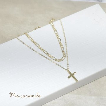 【焦糖小姐 Ms caramelo】不鏽鋼 雙鍊項鍊十字架