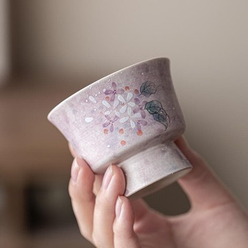 快速出貨 臺灣現貨手繪繡球花查卑陶瓷譜爾查主人品茗杯高顏值經制杯子女士專用送禮