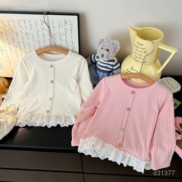 臺灣出貨 女童蕾絲花邊上衣兒童彩扣甜美長袖T恤 保暖上衣女孩 中大童百搭上衣 女童打底衫 保暖上衣 女童長袖T恤