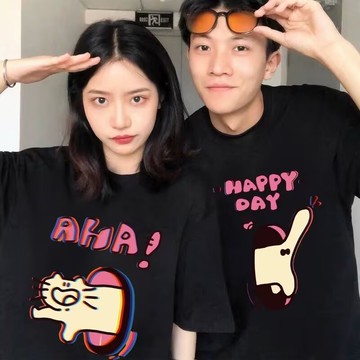 夏季新款貓咪印花短袖t恤 情侶裝T恤 印花t 五分袖 短袖男 男t 男生T恤 情侶上衣 男女衣著（SD299）【壹號站】