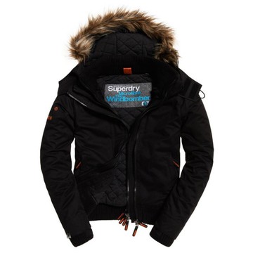 美國百分百【全新真品】Superdry 極度乾燥 飛行員 風衣 連帽外套 皮草 刷毛 防風 夾克 黑色 女XS - XL I777
