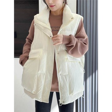 歐版中長款羽絨馬甲背心女2024秋冬新寬松大碼外穿白鴨絨馬夾外套