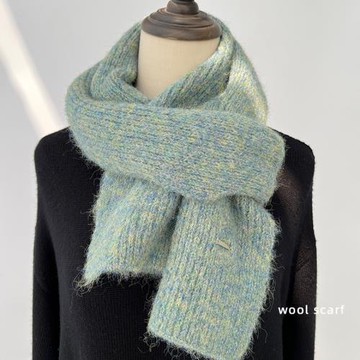 美到窒息！馬海羊毛混紡綠色針織圍巾冬季女學生加厚保暖毛線圍脖
