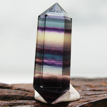 如鴻天然水晶六棱柱擺件雙尖柱彩色螢石原石石家居風水飾物