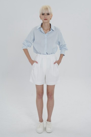 Pleated Bermuda Shorts - White |  百慕達西裝短褲- 白