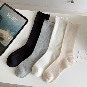 素色襪 素色中筒襪 簡約中筒襪 中筒襪 堆堆襪 素色堆堆襪 木耳邊中筒襪 ins風 台灣賣家 台灣出貨