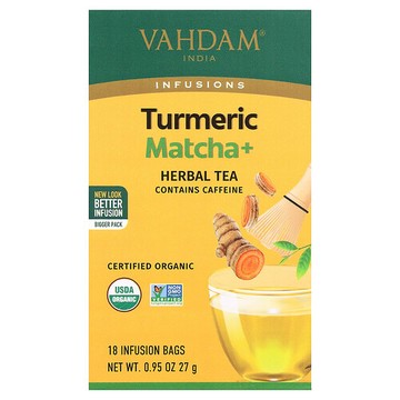 VAHDAM India, Infusions，草本茶，姜黃抹茶+，18 液袋，0.95 盎司（27 克）
