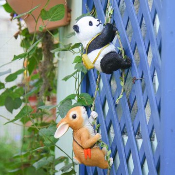 可愛熊貓攀爬動物兔子擺件幼兒園庭院花園戶外柵欄陽臺裝飾掛件