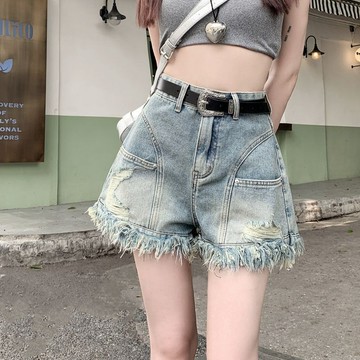 復古高腰牛仔短褲女夏季新款寬鬆顯瘦小個子闊腿辣妹a字熱褲