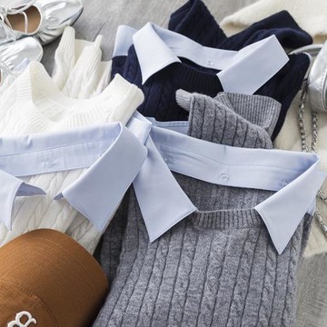 假兩件設計 法式學院風撞色可拆卸襯衫領拼接羊毛絞花針織衫毛衣