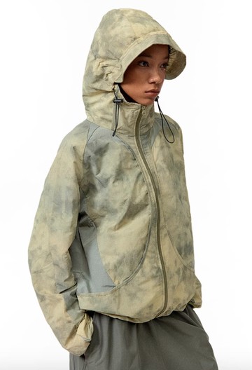戶外運動 扎染拼接連帽沖鋒衣夾克
