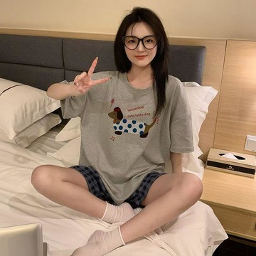 新款三件套睡衣女 夏天甜美清新可愛短袖長褲家居服套裝可外穿 居家服 女睡衣 女生睡衣 可愛睡衣  睡衣套裝 7F