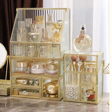 輕奢高級化妝品收納盒桌面防塵大容量玻璃網紅梳妝臺護膚品置物架 z8092