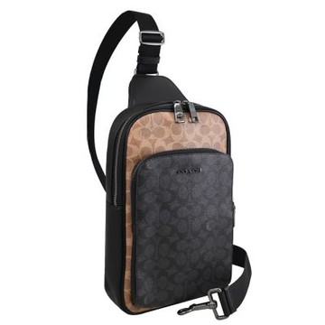 COACH Ethan Pack 撞色印花皮革單肩後背包/胸口包(卡其/黑)