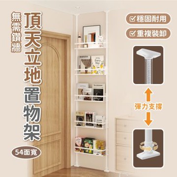 【慢慢家居】54面寬-免打孔頂天立地超薄門後書架 多功能置物架 (包架 鞋架 屏風 鐵製)