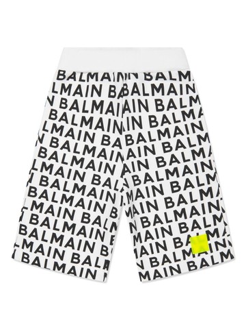 Balmain Kids - logo-print cotton shorts - kids - Cotton - 14 - White