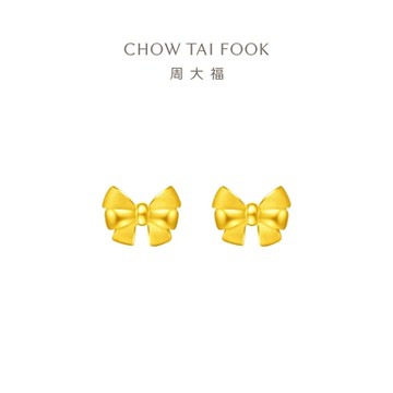 周大福 可愛仙女蝴蝶結黃金耳環_計價黃金