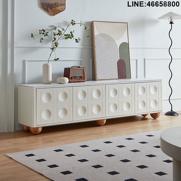 免運 開立發票 電視櫃 收納櫃 儲物櫃 落地櫃 背景櫃 新款|法式落地電視櫃現代客廳小戶型家用中古實木巖板儲物櫃 支持訂製