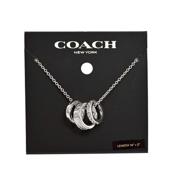 [平輸版] 【COACH】銀色水鑽雙C刻字三環墜飾鎖骨鍊/項鍊 真品平輸