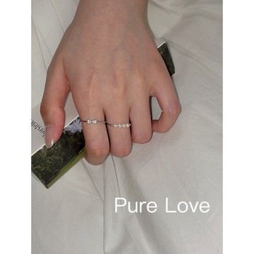 Pure Love樂芙 /正韓 【R0696】韓系簡約S925純銀一排珍珠小圓珠可調式開口戒指 / 銀