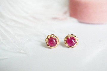 真正的紅寶石耳環，紅，花卉圖案，925銀