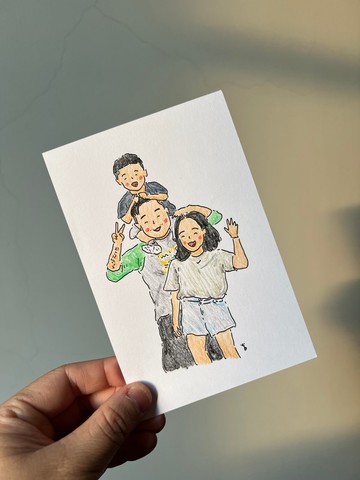 插畫人像似顏繪 / 3人 / 明信片【客製化禮物】