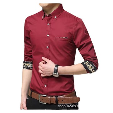 商務休閒長袖襯衫 緊身男士帥氣襯衫服 男裝春秋長袖寸衫