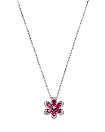Bloomingdale's Fine Collection Ruby & Diamond Flower Pendant Necklace in 14K White Gold, 18