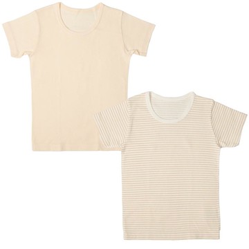 akachan honpo - 短袖圓領上衣2件組-速乾 橫紋-象牙白色