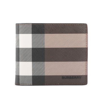 BURBERRY 經典格紋帆布對開零錢袋短夾(暗樺木棕色)