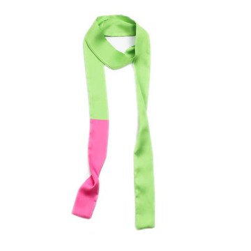 洋氣綠色拼色玫紅絲巾歐美秋季時尚小長條純色裝飾外搭領巾圍巾女