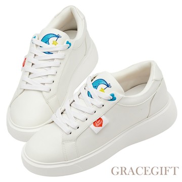 【Grace Gift】Care Bears - 晚安小熊電繡星月輕量小白鞋 藍