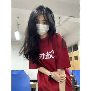 純棉潮流正肩短袖t恤女夏設計感小眾慵懶風半袖oversize寬松上衣