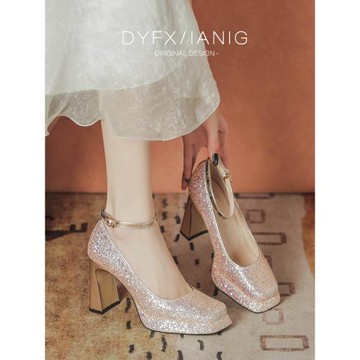 新娘鞋高跟鞋防水臺超高跟鞋厚底女鞋增高瑪麗珍鞋仙女粗跟單鞋女