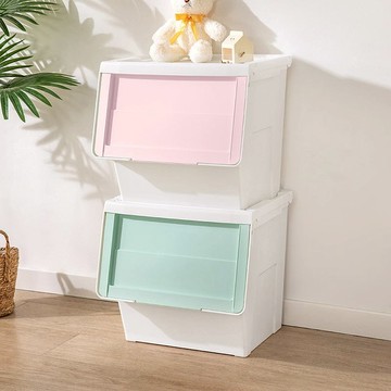 粉彩河馬口前掀滑蓋收納箱(附造型貼紙)-L-3入 櫻花粉