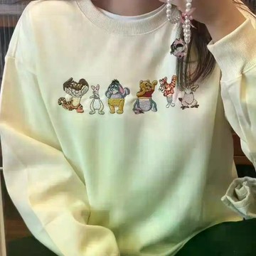 小熊*尼卡通創意小眾重工刺繡奶黃百搭加絨寬鬆顯瘦休閒圓領衛衣