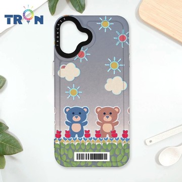 TRON IPhone 16 PLUS 小熊與花系列 防摔太空載具殼 透黑 軟硬 手機殼