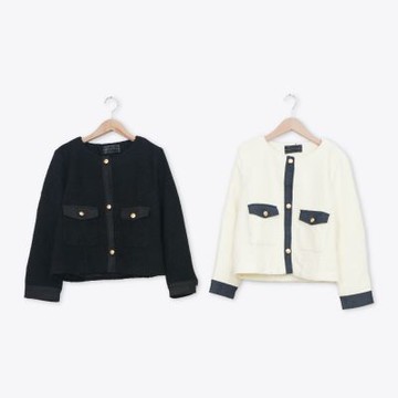 【MASTINA】牛仔拼接小香風外套 黑 白(魅力商品)