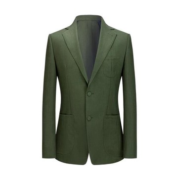 本派BENPAI春夏亞麻面料時尚修身軍綠色休閑布雷澤男士手工西服