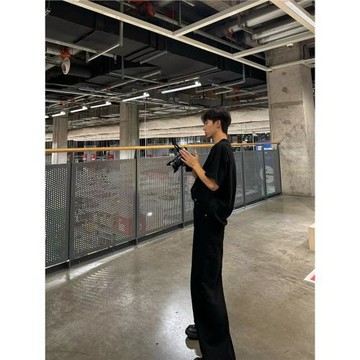 ALCF原創新款純色四季款新品復古港風寬松闊腿垂感拖地牛仔褲