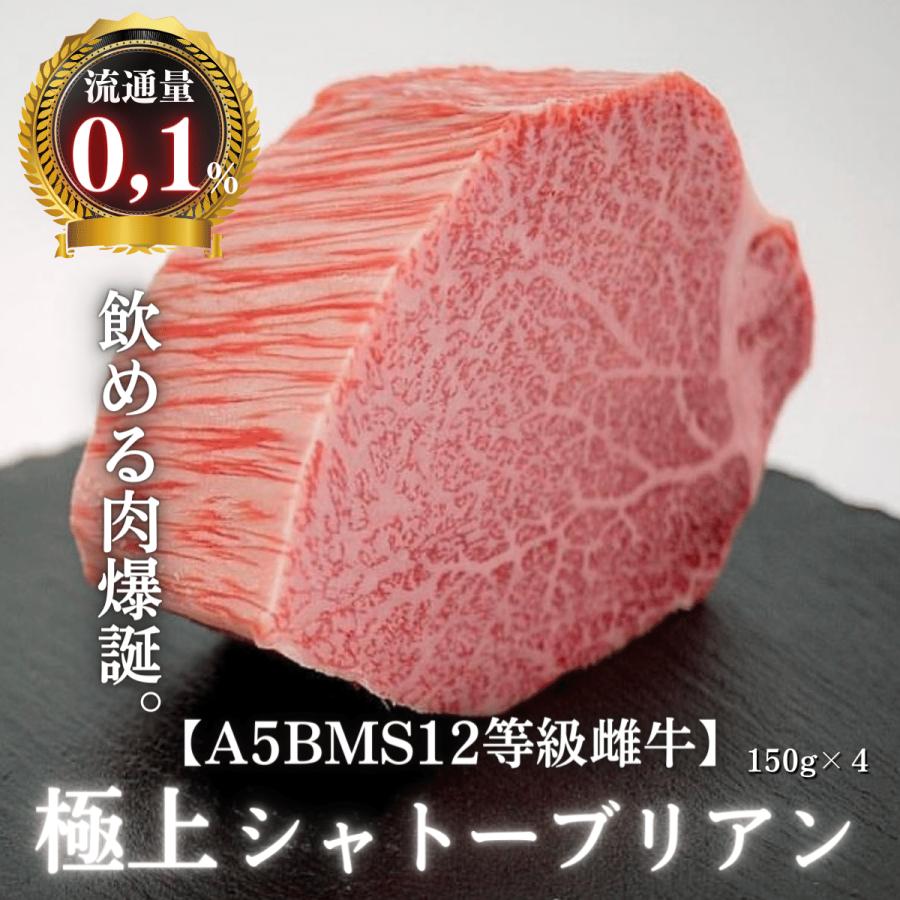 A5ランク シャトーブリアン ステーキ 150g×4 BMS12等級 雌牛 御歳暮 贈り物 プレゼント 赤身肉