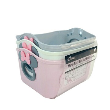 小禮堂 迪士尼 米妮 軟式收納籃3入組 500ml (灰白粉)