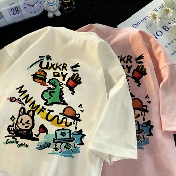 【隔日到貨】塗鴉印花短袖T恤280g純棉重磅短袖上衣男女通用休閒Oversize T恤簡約大尺碼體恤寬鬆圓領上衣情侶裝