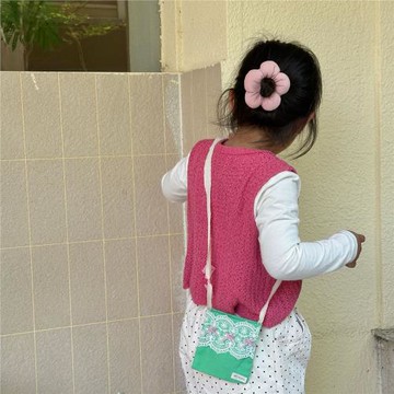 2025春夏新款碎花布藝可愛寶寶兒童女童裝飾條紋格紋斜背包裝飾品