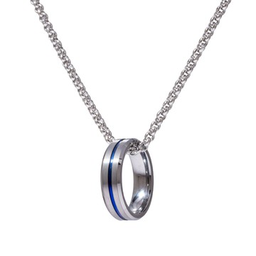 鎢鋼戒指項鍊 男款銀藍-項鍊銀