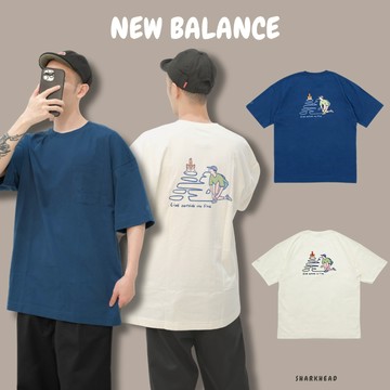 【Sharkhead】現貨 New Balance 短袖 短T 插畫 口袋短袖 深藍 米白 柯基 NEE26041DIG