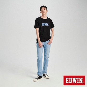 EDWIN 男裝 高低差LOGO短袖T恤-黑色