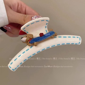 ✨桃園出貨✨可愛號角~網紅小狗髮夾女後腦勺鯊魚夾2025新款甜美ins抓夾高級感